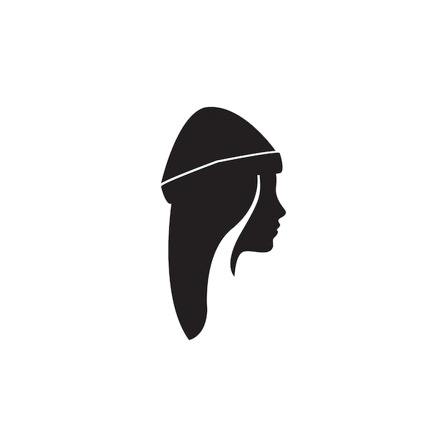 Bella donna logo che indossa cappello capelli lunghi vettore silhouette icona simbolo illustrazione design