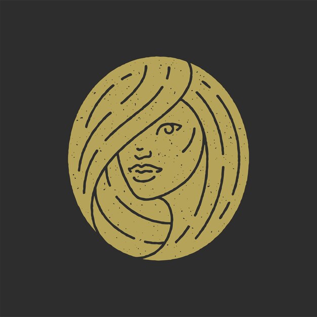 Bella donna viso capelli lunghi cerchiato minimalista distintivo antico design decorativo grunge texture