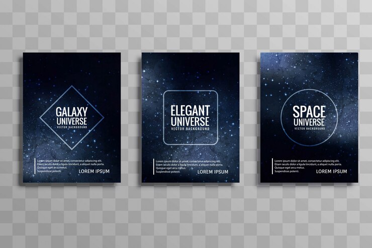 Vettore bella elegante galassia blu business brochure set