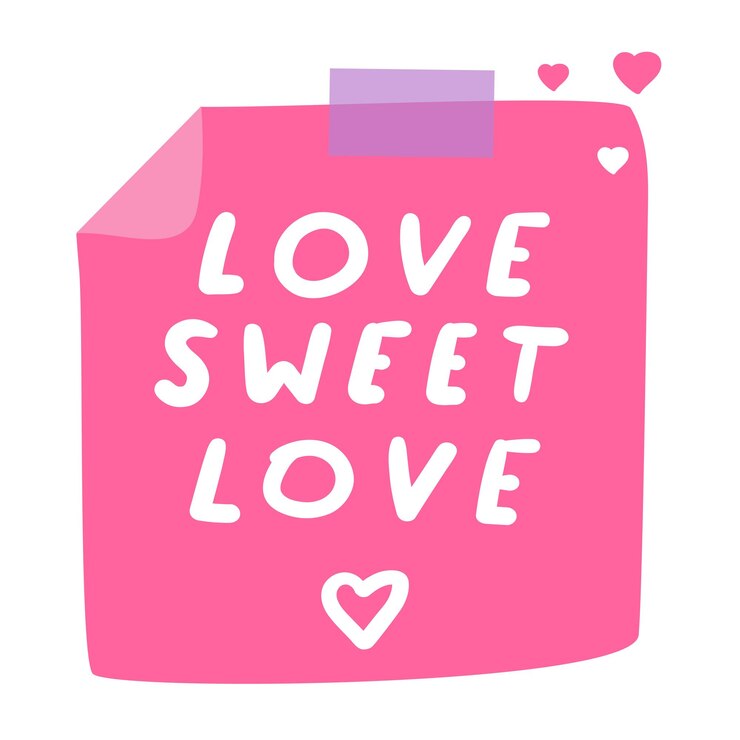 Vettore bella frase amore dolce amore su biglietto di carta rosa disegno per il giorno di san valentino illustrazione