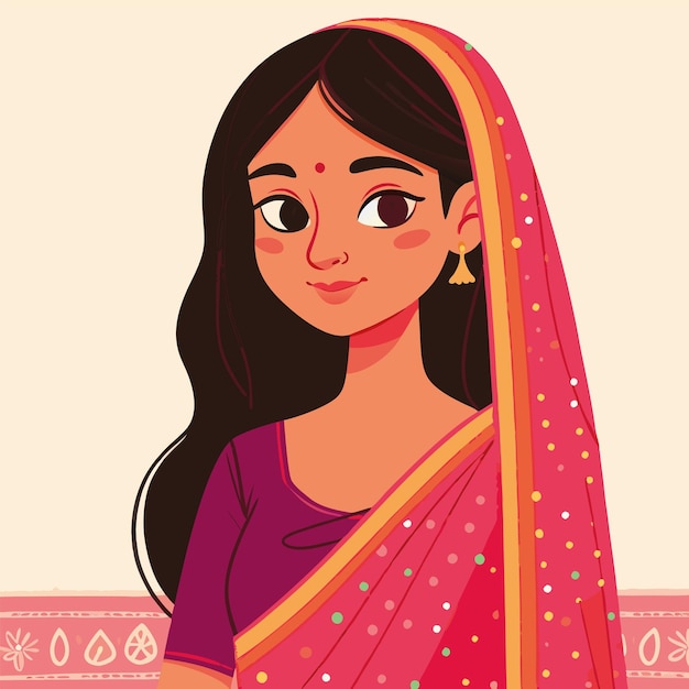 Bella giovane donna indiana che indossa un tradizionale sari illustrazione vettoriale