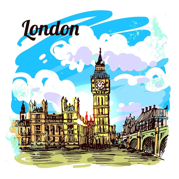 Bella illustrazione dello schizzo vettoriale disegnato a mano in stile London Sketch