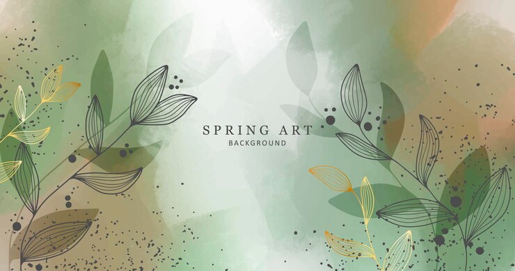 Vettore bella illustrazione di primavera vettoriale nei toni del verde con rami e foglie ed elementi dorati sfondo per cartoline sfondi presentazioni copre design
