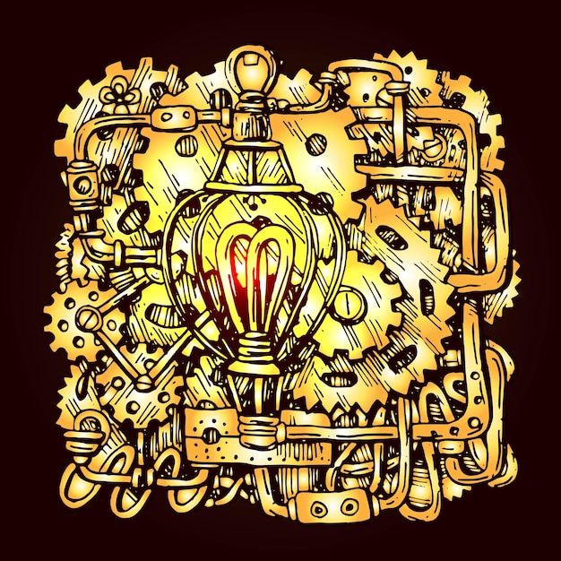 Bella illustrazione grafica vettoriale disegnata a mano elemento meccanico Disegno in stile Steampunk