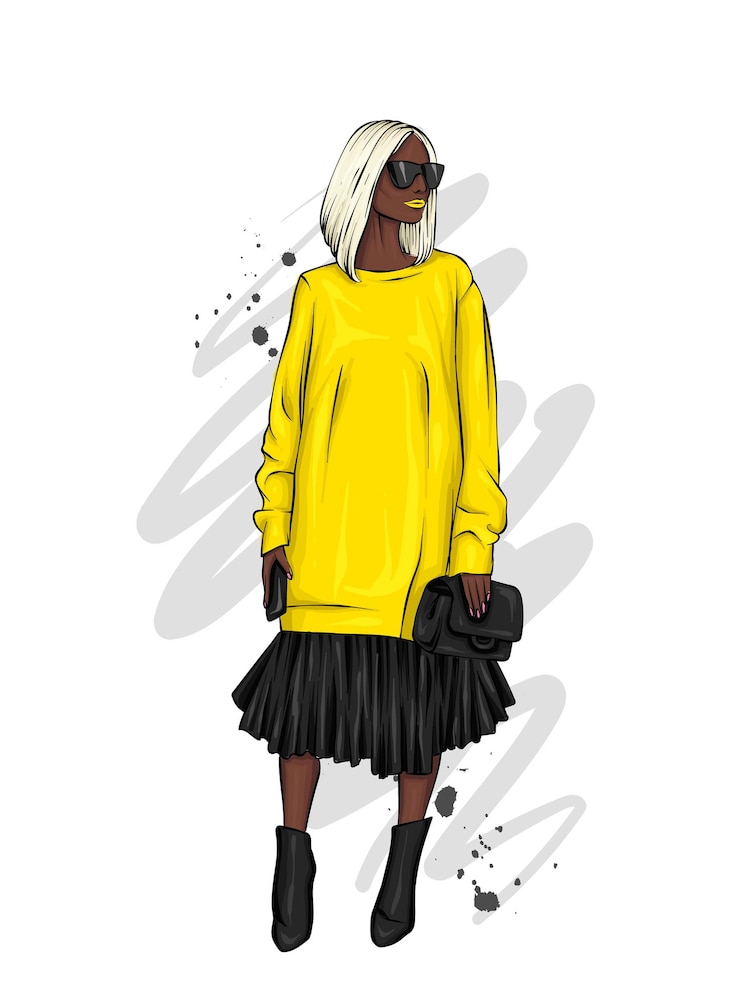 Vettore bella ragazza in abiti alla moda moda e stile