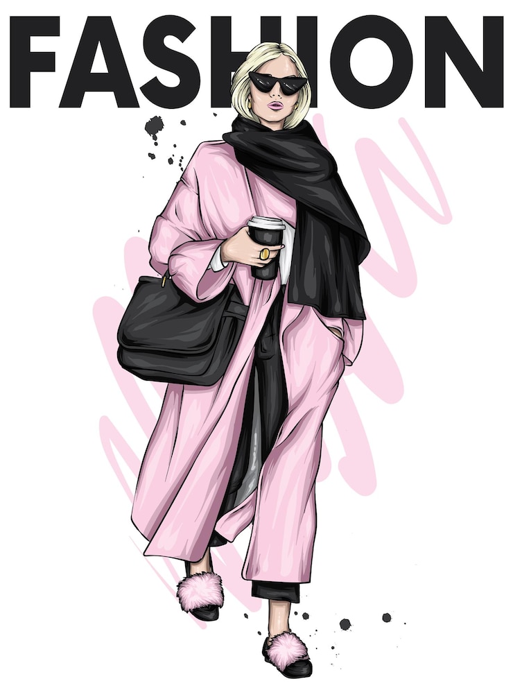 Vettore bella ragazza in abiti eleganti e accessori moda e stile