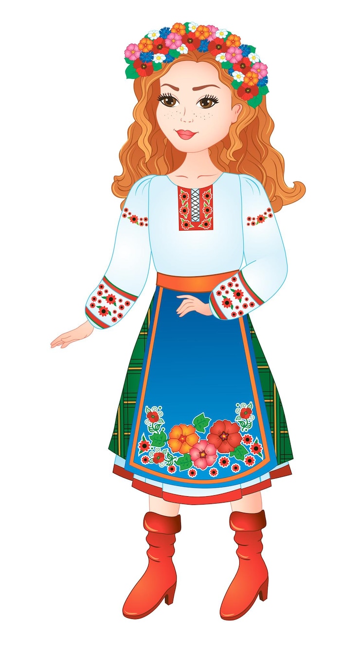 Vettore bella ragazza ucraina in costume nazionale ucraino. illustrazione vettoriale