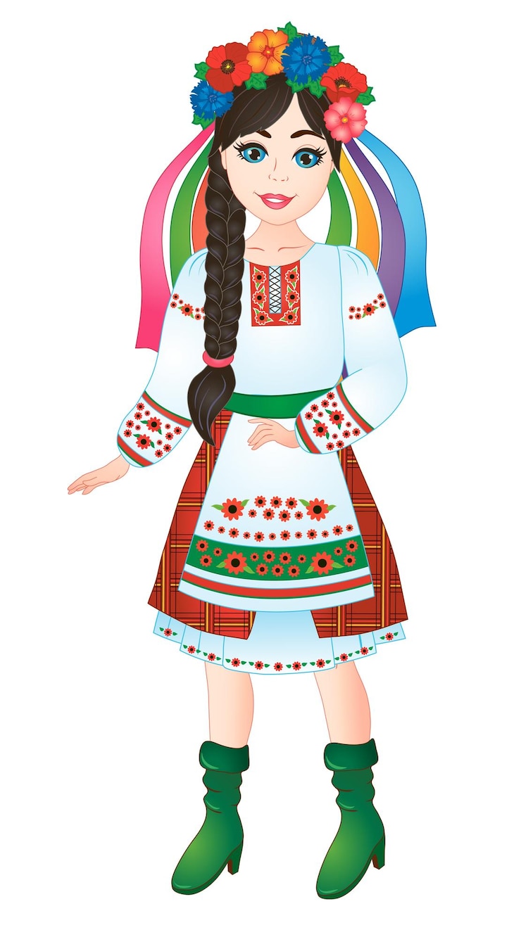 Vettore bella ragazza ucraina in costume nazionale ucraino. illustrazione vettoriale