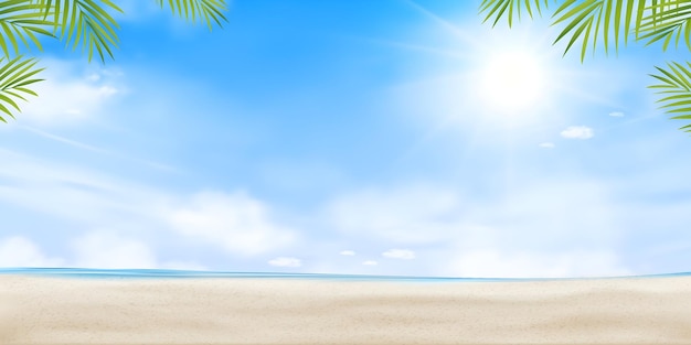 Bella scena sulla spiaggia con il cielo blu e il sole