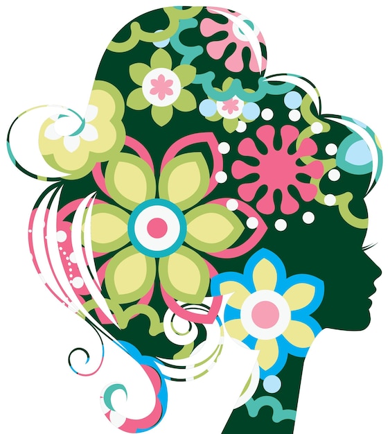 Bella silhouette di donna con fiori