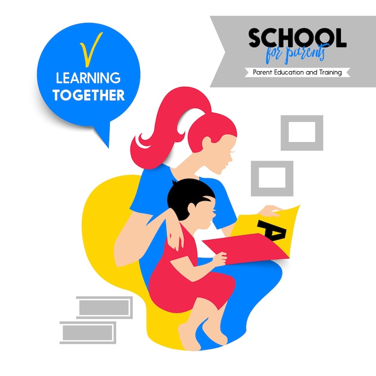 Vettore bella silhouette di donna e bambino libro di lettura per madre e bambino seminario e concetto di formazione manifesto della scuola per i genitori illustrazione vettoriale design del materiale