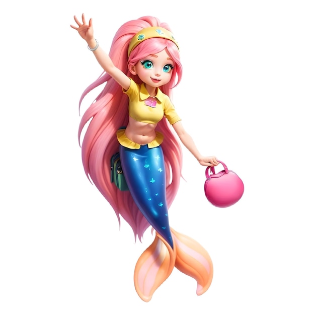 Bella sirena con i capelli rosa