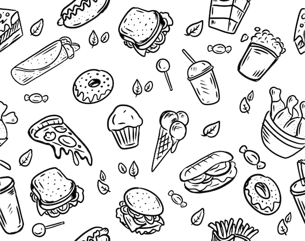 Belle immagini disegnate a mano fast food set vettori