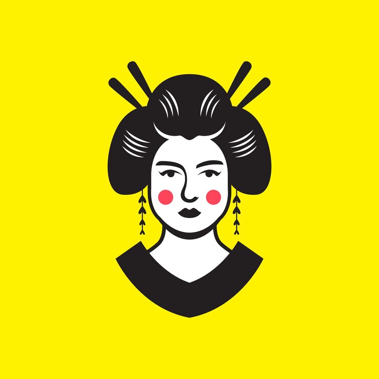 Bellezza donne cultura giapponese tradizionale regno mascotte vecchio logo icona vettore illustrazione