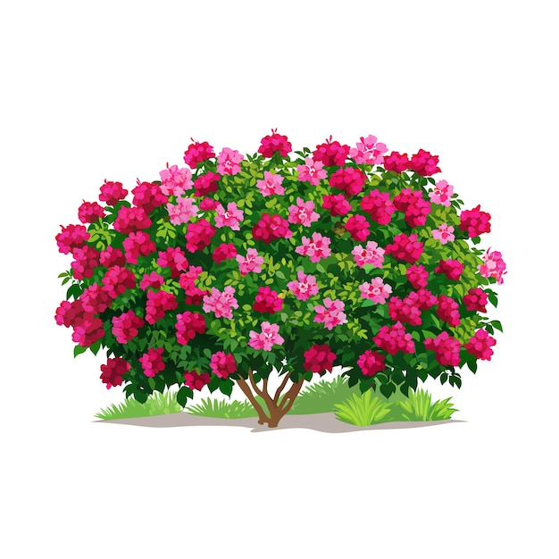 Bellissima illustrazione vettoriale in stile piatto di fiori, alberi e cespugli