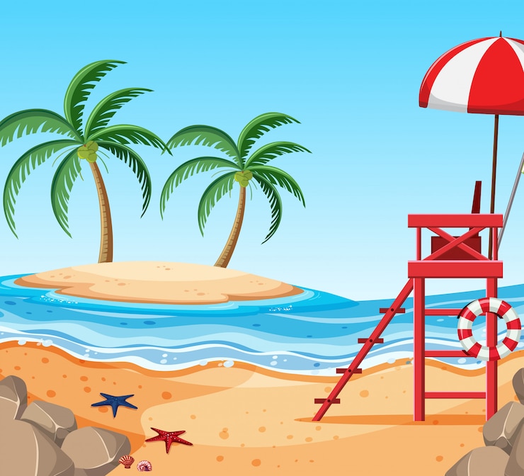 Vettore bellissima spiaggia tropicale dell'isola