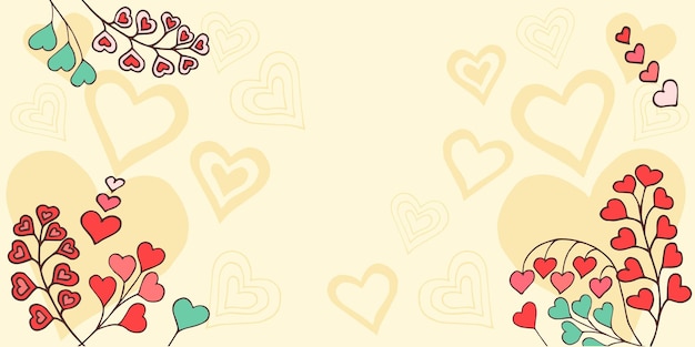 Bellissimi cuori handdraw su sfondo giallo