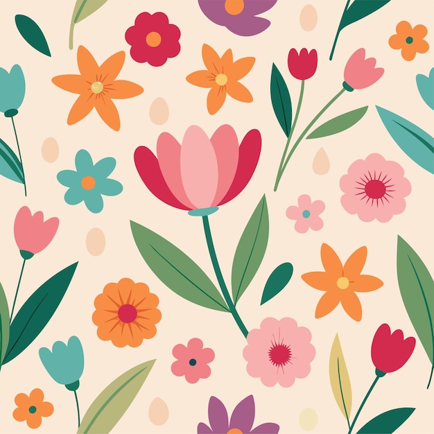 bellissimi e bellissimi fiori primaverili arte e illustrazione vettoriale patte senza cuciture