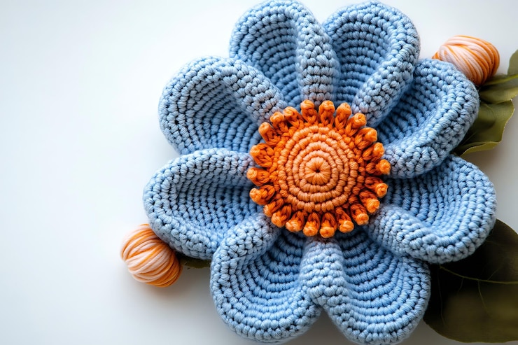 Vettore bellissimi fiori di lana fatti a mano isolati su uno sfondo bianco