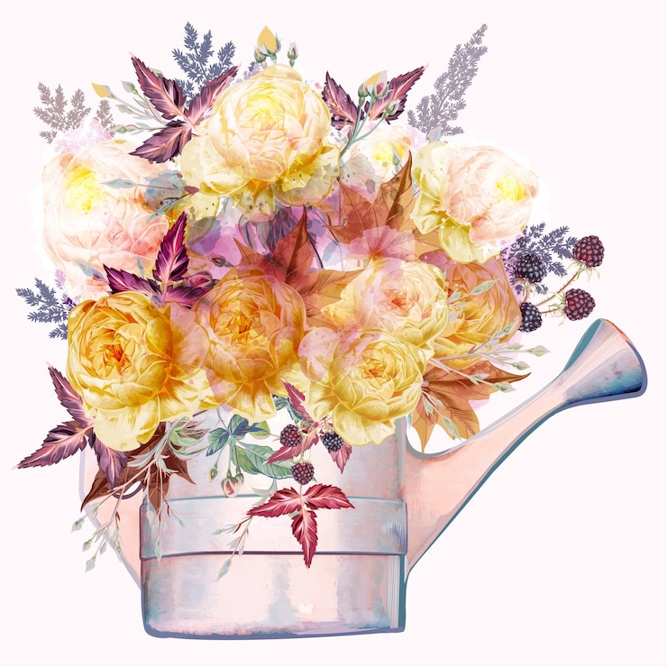 Vettore bellissimi fiori di rosa vettoriali autunnali in acqua può in stile acquerello