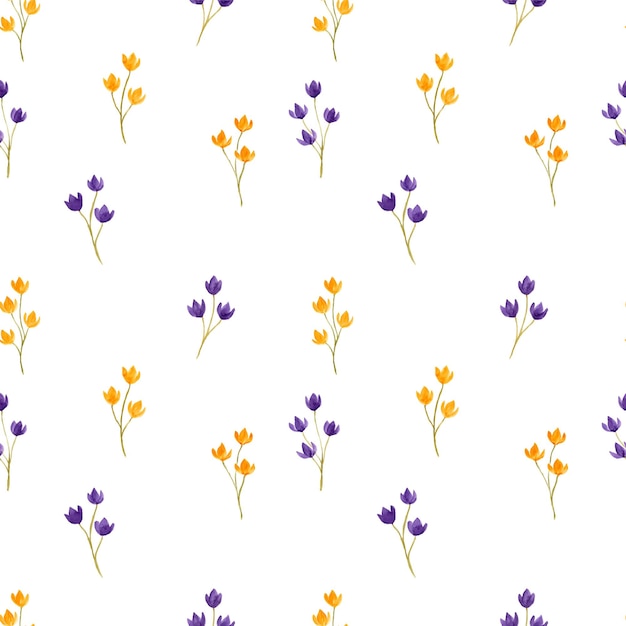 Bellissimi fiori viola e gialli ad acquerello come motivo senza cuciture.