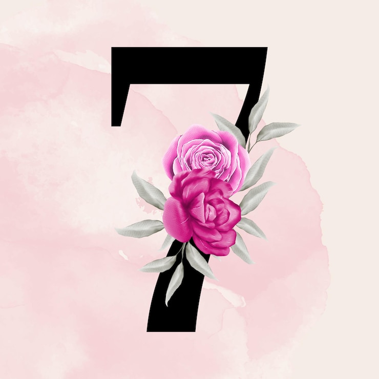 Vettore bellissimo acquerello decorato floreale numero 7 con tipografia botanica ad acquerello