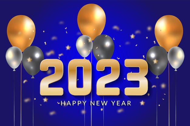 bellissimo disegno di ballon di felice anno nuovo con sfondo verde.