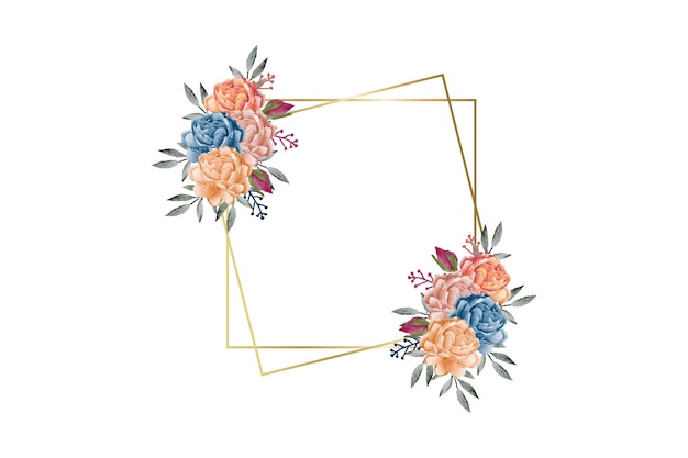 Bellissimo ed elegante acquerello floreale con cornice dorata
