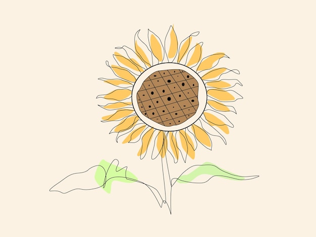 Bellissimo fiore di girasole Disegnato a mano con una linea d'arte disegno vettoriale