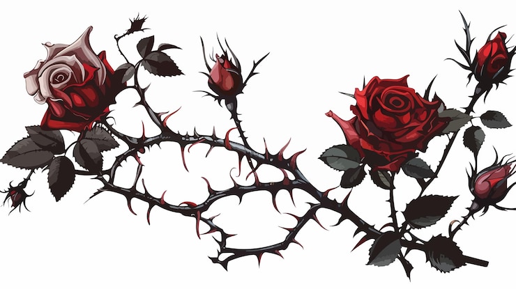 Vettore bellissimo fiore di rosa con spine per l'ispirazione del design del tatuaggio