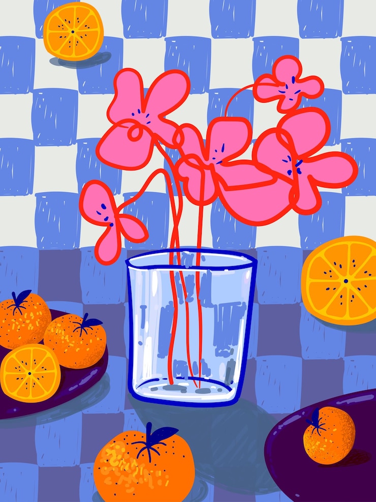 Vettore bellissimo fiore su vaso disegno di linea disegnato a mano illustrazione vettoriale fiori e piante estetico
