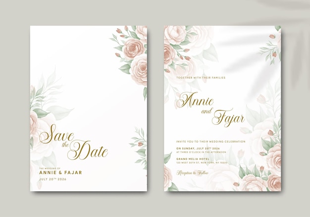 bellissimo invito a nozze con illustrazione di bouquet di fiori colorati vettore premium