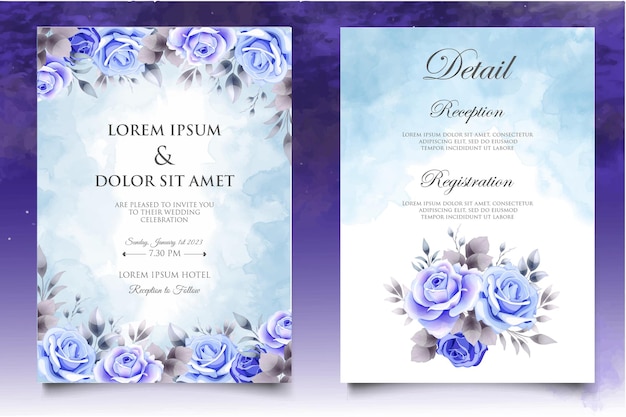 Bellissimo modello di carta di nozze con fiori colorati e foglie