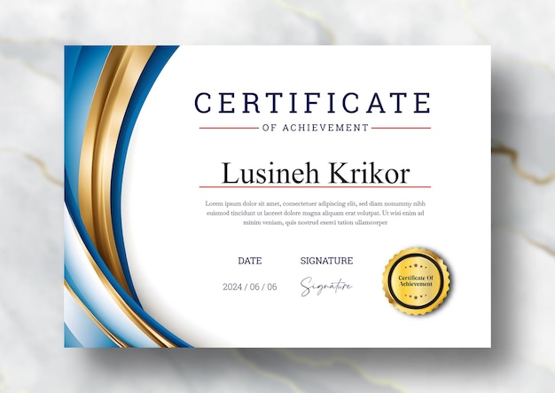 Bellissimo modello di certificato di realizzazione
