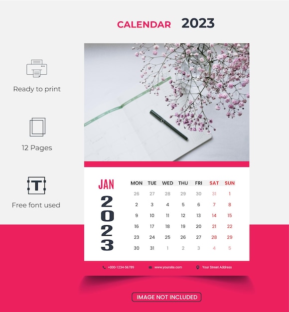 Bellissimo modello di progettazione del calendario 2023
