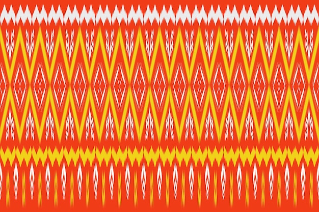 Bellissimo motivo Ikat Paisley su sfondo viola geometrico tradizionale giallo rosso e bianco