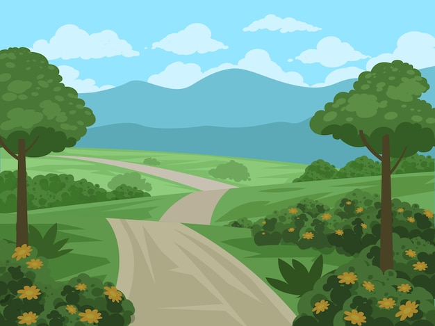 Bellissimo paesaggio di campagna con sentiero e terreno erboso