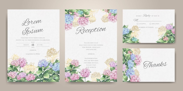 bellissimo set di carte di invito a nozze con rose disegnate a mano