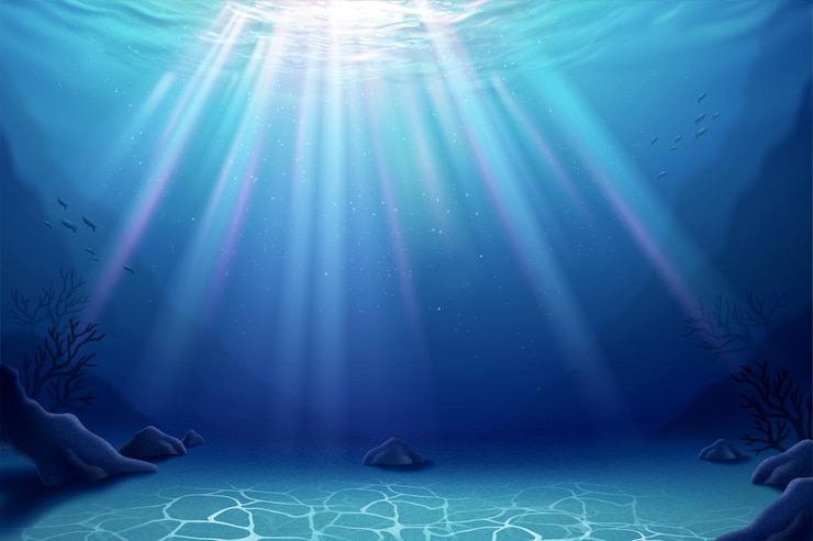 Vettore bellissimo sfondo del mondo marino sottomarino in 3d