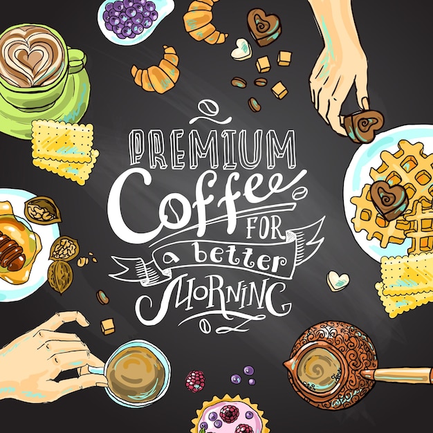 Bellissimo sfondo di caffè disegnato a mano