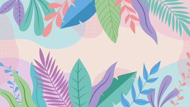 Bellissimo sfondo di primavera disegnato con foglie tropicali