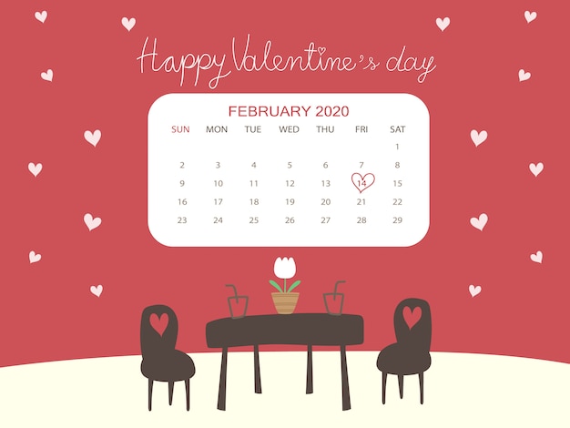 Bello concetto del calendario di San Valentino nel tema del caffè con gli amanti e il cuore bianco