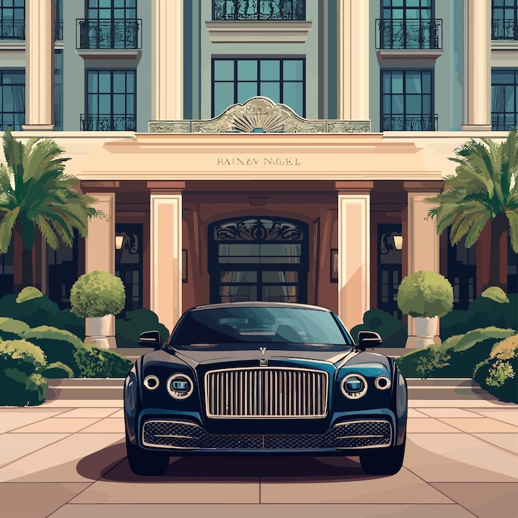 Vettore bentley di lusso al grand hotel
