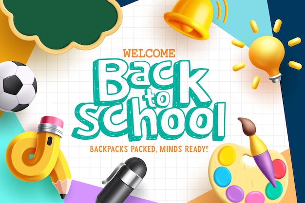 Benvenuti di nuovo a scuola saluto clipart sfondo di ritorno a scuola testo con educativo colorato