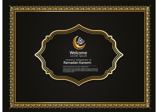 Benvenuto design di sfondo ramadan con bordo cornice oro