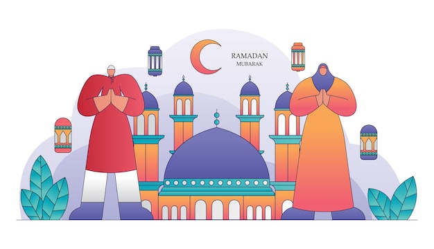 BENVENUTO RAMADAN MUBARAK DEL DESIGN PIATTO A TEMA ISLAMICO