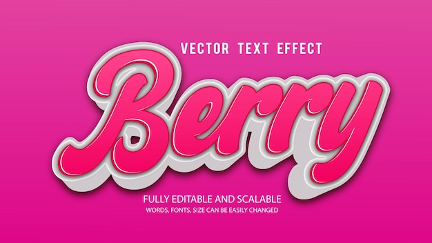 Berry 3d effetto testo modificabile vettore con sfondo carino