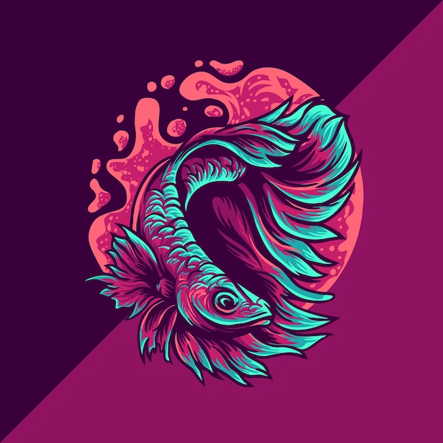 Betta pesce esport mascotte logo illustrazione