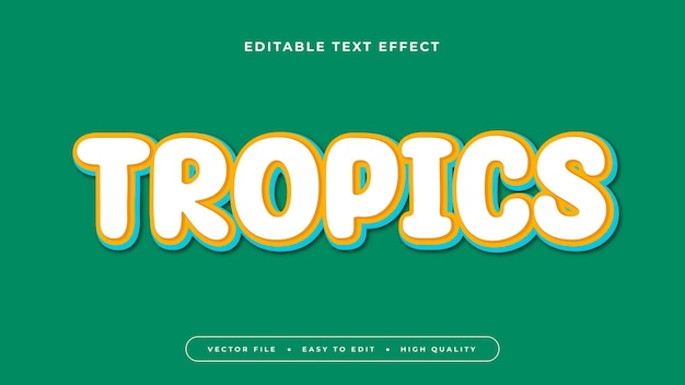 Bianco arancione e verde e tropici stile di carattere di effetto di testo 3D modificabile