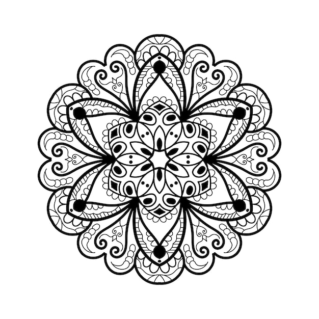 Bianco e nero Semplice fiore Mandala per libro da colorare Elementi decorativi vintage